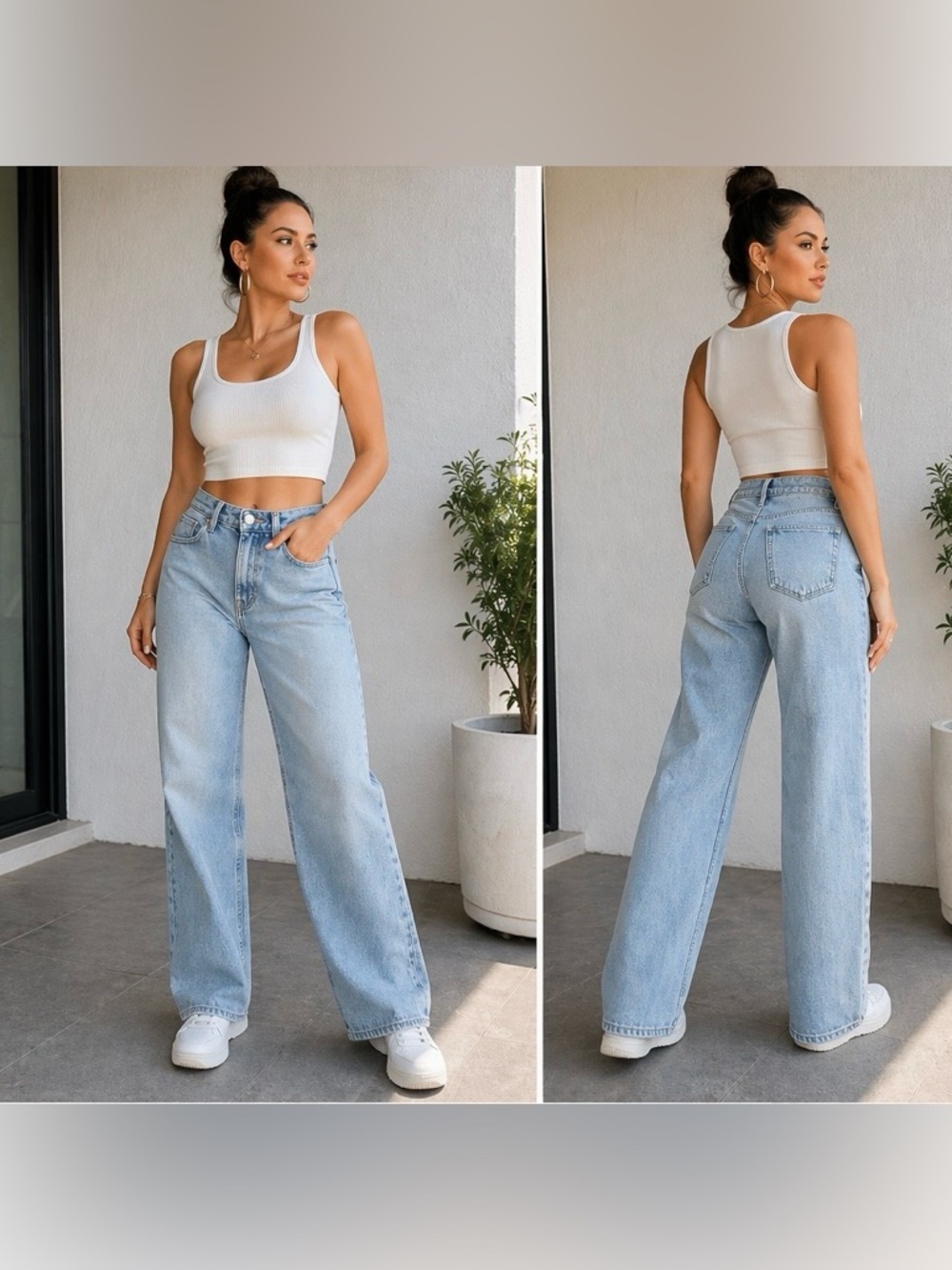 H&M Light Blue High-Rise Wide Leg Jeans size 10